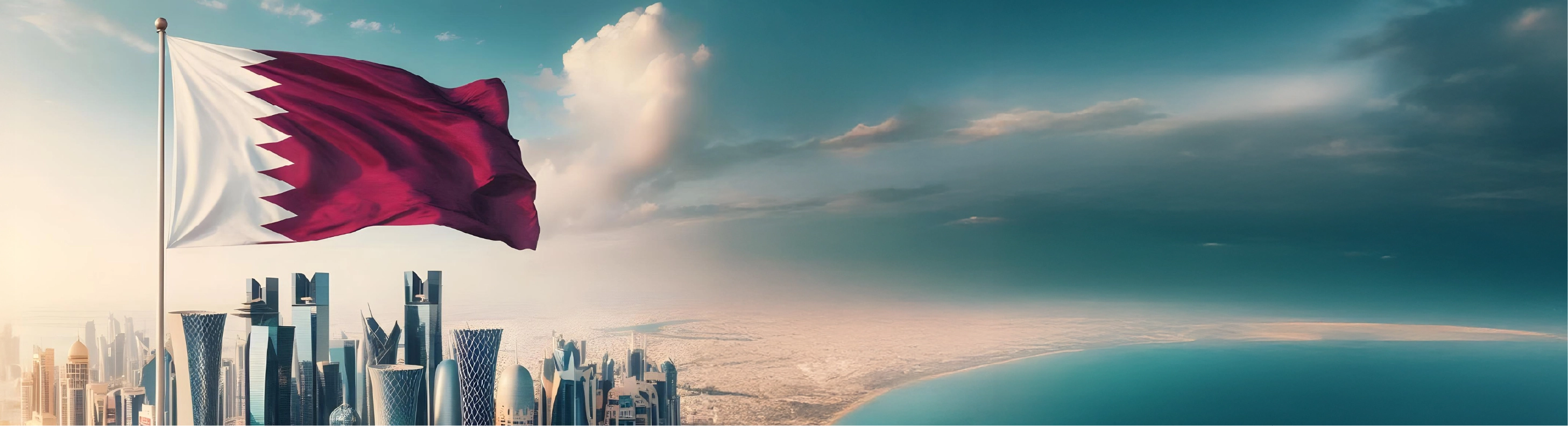 Qatar skyline with flag